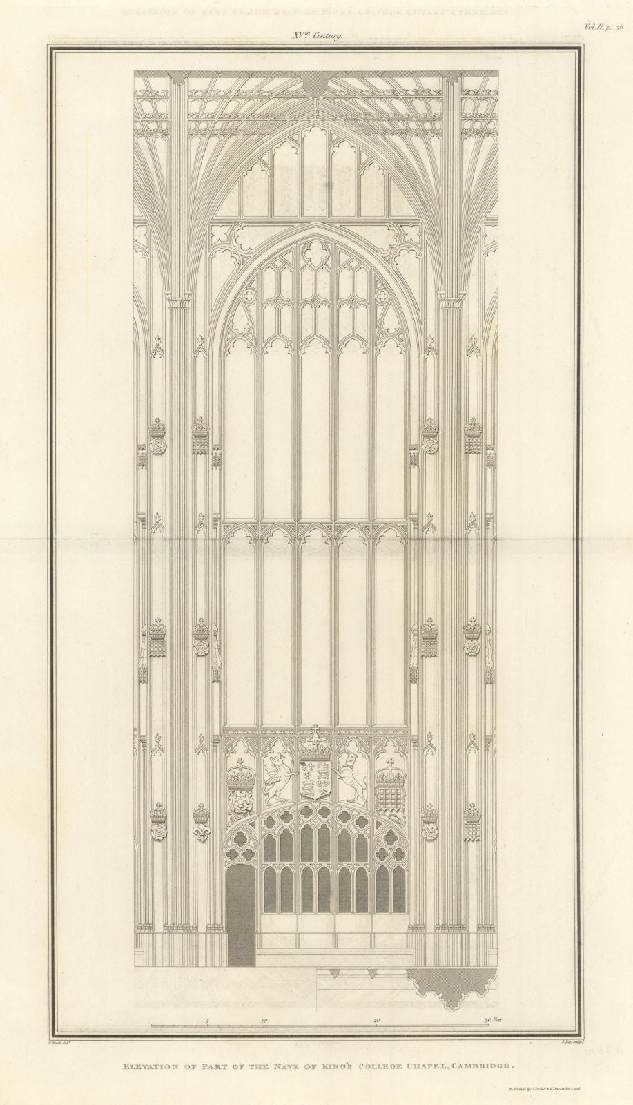Elevation of part of the nave of King's College Chapel in Cambridge. NASH 1810